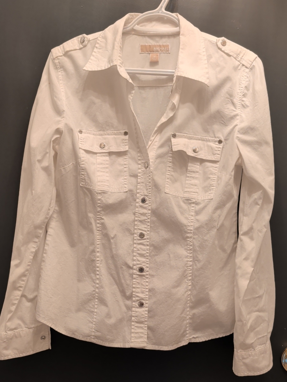 Michael Kors  Woman's White Cotton Button-Front Shirt with Chest Pockets